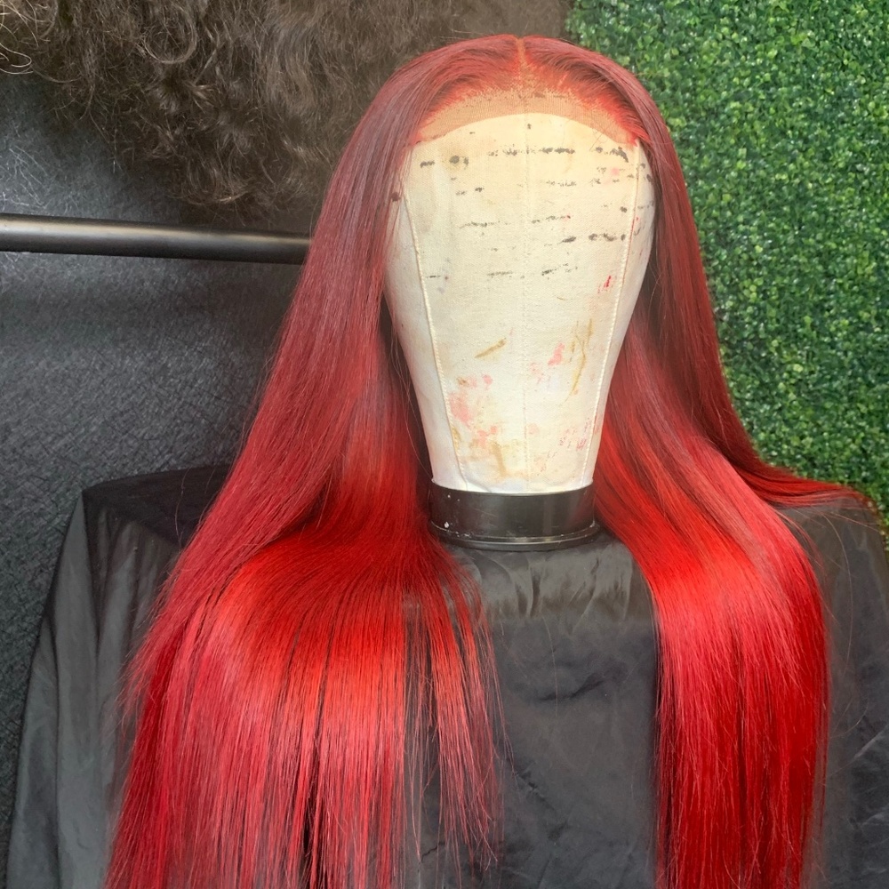 Red human wig